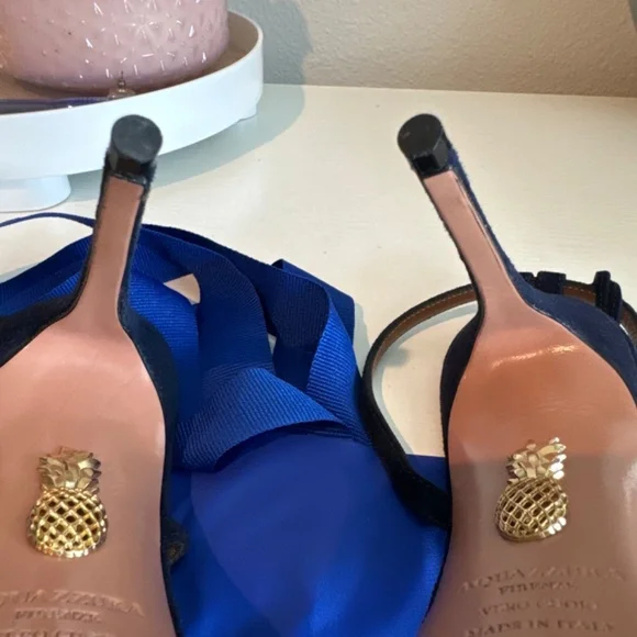 Aquazzura Blue Suede and Sequins Disco Thing Ankle Wrap Sandals Size 40 - Picture 4 of 7